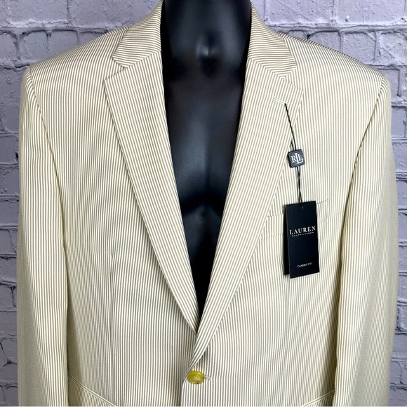 Lauren Ralph Lauren Mens Classic Fit 2 Piece Suit Jacket & Trouser - Tan & White - Picture 7 of 13